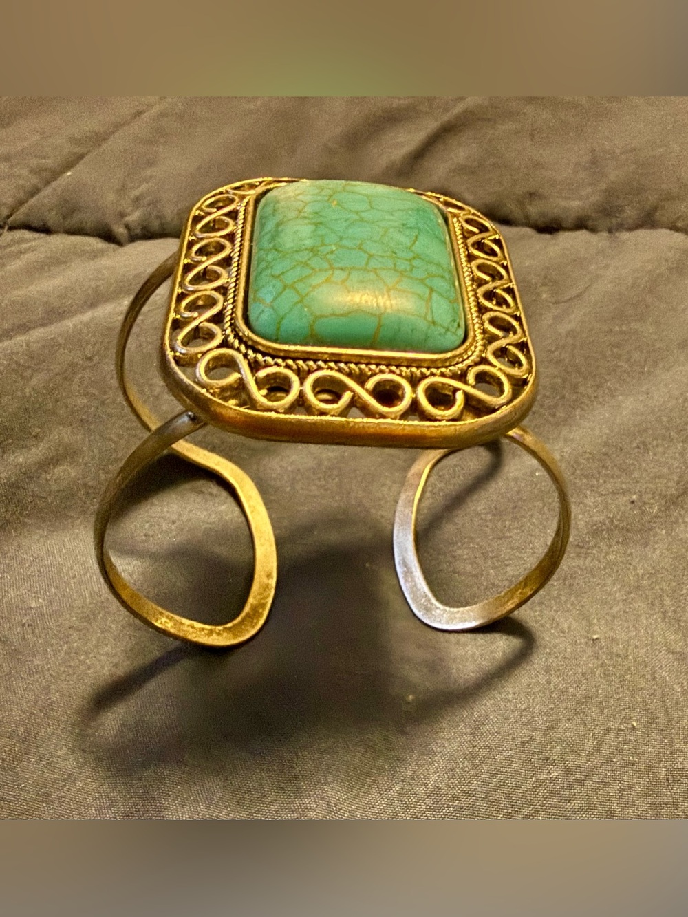 Turquoise Stone Silver-Tone Oversized Cuff Bracelet